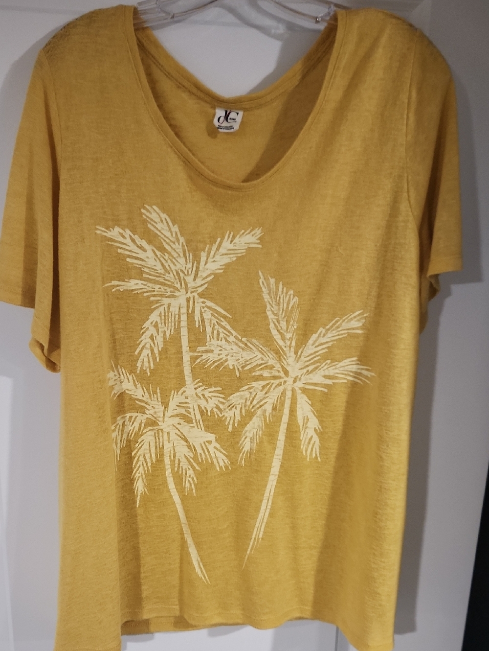 DC Yellow Palm Tree Graphic Tee with White Print